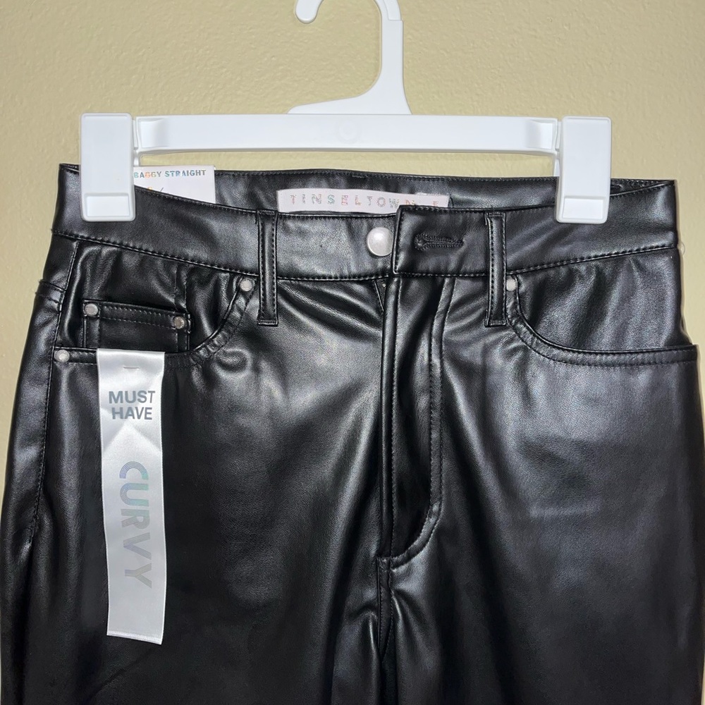 Straight leg curvy faux leather pants